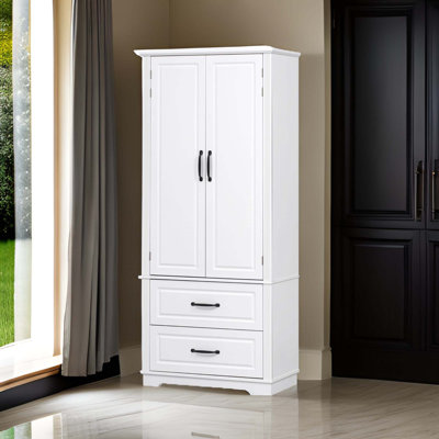 71" Farmhouse Kitchen Pantry Cabinet With 2 Large Drawers by Lark Manor