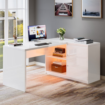 White L-Shaped Computer Desk With 3 Drawers, 55