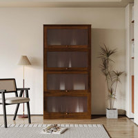 Bookcase Contemporary Closed Back Glass Doors Office Storage Cabinet Floor-To-Ceiling Low Cabinet Bookcase Against Wall Dustproof Bookshelf by Millwood Pines