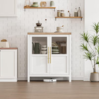 Sideboard Buffet Cabinet with 2 Glass Doors, 29" Buffet Cabinet with Storage, Modern Farmhouse Storage Cabinet Table for Kitchen Dining Room, Living R by Ebern Designs