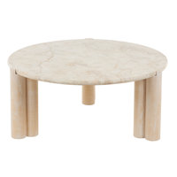 Cole And Grey Teak Wood Handmade Living Room Cream Coffee Table With Beige Marble Tabletop by Gracie Oaks