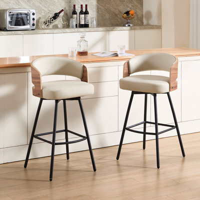 Modern Swivel Faux Leather Counter Stools with Bentwood Back