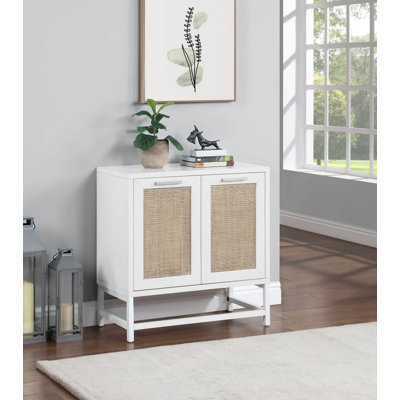 Wooden 2 Door Room Cabinet With Brown Woven Rattan Doors And Metal Base by Bayou Breeze