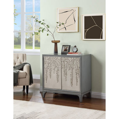 Wooden Relief 2 Door Floral Room Cabinet With Cream Front Doors And Cascading Leaf Design by Red Barrel Studio