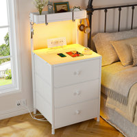Tall Nightstand With Charging Station And Led Lights Nightstand With 3 Drawers And Shelves Bedside Table With Usb Ports And Outlets（set of 2） by Wrought Studio