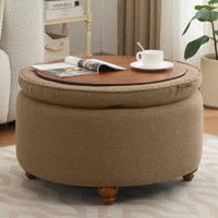 30’’ Wide Upholstered Tufted Round Storage Ottoman by Charlton Home