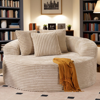 Seren 58" Oversized Round Chair Lounge Chaise, No Assembly Required, Fluffy Modern Sleeper Sofa Bed, Plush Faux Fur & Corduroy Single Sofa For Living by Mercer41