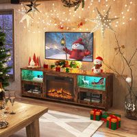 Livofloral Fireplace TV Stand for 75 Inch TV with LED Lihts, Entertainment Center with 23” Electric Fireplace, LED TV Console Table with Open Storage by Wrought Studio