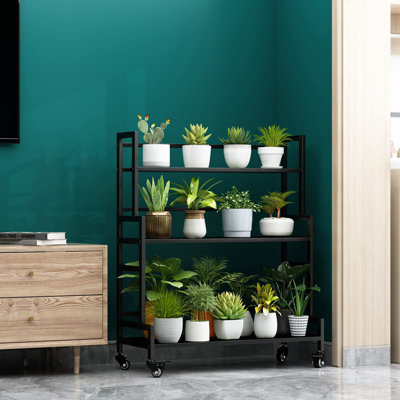 Metal Outdoor Tiered Stands Shelf With wheel by Latitude Run
