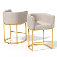 Counter Height Bar Stools, Modern Barrel Counter Stools Upholstered Accent Barstools With Footrest by Everly Quinn
