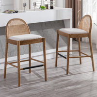 Modern Bar Stools Upholstered Counter Stools With Rattan Backrests And Wood Legs Kitchen Stools For Island by Bayou Breeze