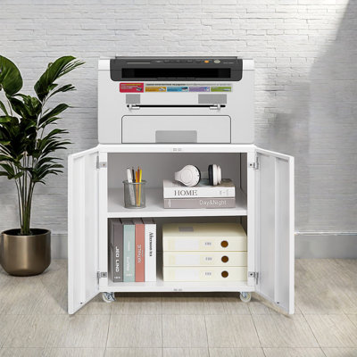 Space-Saving Metal Printer Stand On Wheels With Adjustable Shelves And Closed Storage For Home Office by Ebern Designs