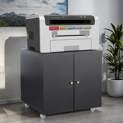 Space-Saving Metal Printer Stand On Wheels With Adjustable Shelves And Closed Storage For Home Office by Ebern Designs