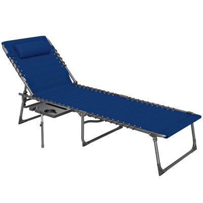 Folding Chaise Lounge Chair Outdoor Tanning Chair with Side Table, 5-Level Adjustable Beach Lounge Chair with Headrest, Side Pocket for Patio, Backyar by Ebern Designs