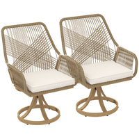 Outdoor Patio Swivel Chairs Set of 2, Rattan Patio Dining Chairs with Soft Cushions and Metal Frame for Backyard, Lawn, Porch or Garden, Khaki by Dovecove