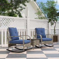 3 Pieces Wicker Patio Furniture Set, PE Rattan Rocking Chairs with Coffee Table, Cushions, Outdoor Bistro Set for Porch, Garden, Poolside by Dakota Fields