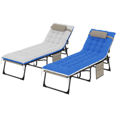 Chaise Lounge Chair Outdoor Set of 2, 5-Position Adjustable Outdoor Pool Lounge Chairs, Folding Tanning Chair Beach Lounger with Cushion, Headrest, Si by Ebern Designs
