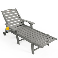 Wheels Lounge Chaise Outdoor Wood Texture Pool Lounge Chair Swimming Reclining Outdoor Chaise Lounge With Cup Holder by Highland Dunes