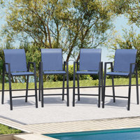Outdoor Bar Stool, Metal Bar Stools with High Backs and Armrests, All-Weather Patio Bar Height Chairs for Balconies, Patios, or Outdoor Bars by George Oliver