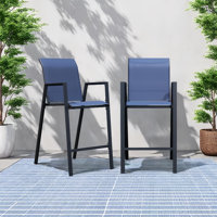 Outdoor Bar Stools Set of 2, Metal BarStools with High Back and Armrest,All-Weather Patio Bar Height Chairs for Balcony Bar, Patio Bar, or Outside Bar by George Oliver