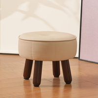 Foot Stool, Round Ottoman Footstool Under Desk Footrest Step Stool, Leather Foot Rest With Non-Skid Wooden Legs by George Oliver