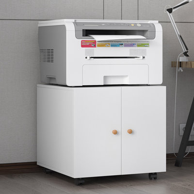 Office Furniture Copier Cabinet 2 Door Steel Copier Stand Mobile Pedestal File Printer Stand by Hokku Designs