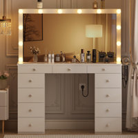 Vanity With Lights, 11 Drawers, Large Mirror, Power Outlet,Side Storage by Latitude Run