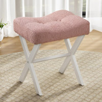 Vanity Stool, Saddle Seat Makeup Stool With Metal X Legs, Breathable And Soft Boucle Fabric Footrest by Latitude Run