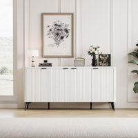 62.9 inch Flute Sideboard Cabinet with Adjustable Shelf, Curved Accent Cabinet with Metal Legs by George Oliver