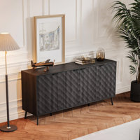 62 inch Diamond Flute Sideboard Buffet Cabinet, Diamond Shaped Relief Storage Cabinet by George Oliver