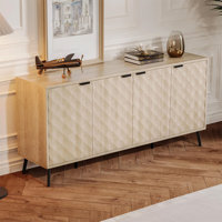 62 inch Diamond Flute Sideboard Buffet Cabinet, Diamond Shaped Relief Storage Cabinet by George Oliver