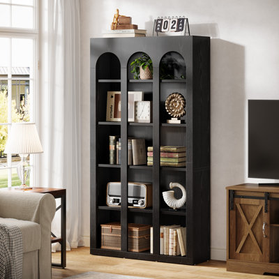 Set of 2 Modern 5-Tier 70.87-Inch Wood Farmhouse Home Office Bookshelf Bookcase Open Large Storage 2PCS!