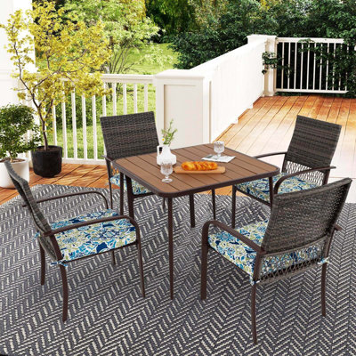 5 Pcs Patio Dining Set With Wood-plastic Tabletop & Umbrella Hole For Backyard by Red Barrel Studio