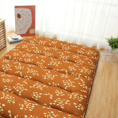 Floral Japanese Futon Mattress Tatami Mat Brownish Red Floor Mattress Folding Floor Lounger Roll Up Camping Mattress by Alwyn Home