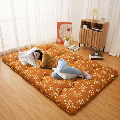 Japanese Futon Mattress Tatami Mat Floral Floor Mattress Folding Floor Lounger Roll Up Camping Mattress by Winston Porter