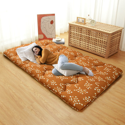 Japanese Futon Mattress Tatami Mat Floral Floor Mattress Folding Floor Lounger Roll Up Camping Mattress by Winston Porter