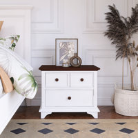 Wooden Nightstand End Table In White With 2 Drawers by Red Barrel Studio