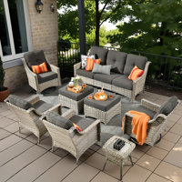 Tommy Outdoor Wicker 9 Person Seating Group With Cushions With Swivel Rocking Chairs And Side Table by Lark Manor