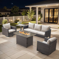 Bayboro 5 - Person Outdoor Seating Group With Fire Pit With Swivel Glide Chair And Cushions by Latitude Run