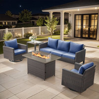 Bayboro 5 - Person Outdoor Seating Group With Fire Pit With Swivel Glide Chair And Cushions
