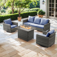 Bayboro 5 - Person Outdoor Seating Group With 41" Fire Pit With Swivel Glide Chair And Cushions by Latitude Run