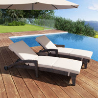 Outdoor Polyethylene (PE) Wicker Chaise Lounge, Patio Single Chaise With Cushions For Backyard/Poolside/Garden by Latitude Run