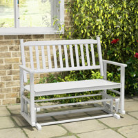2 Seats Outdoor Glider Bench Poplar Wood Patio Swing Glider Loveseat Chair W/ Armrests by Winston Porter