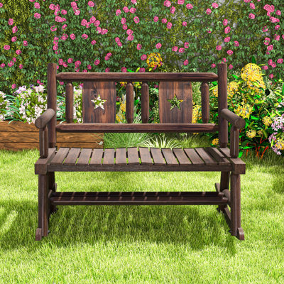 Outdoor Carbonized Wood Rocking Bench Double Rocking Chair For 2 Persons W/ Wide Curved Seat by Millwood Pines