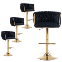 Swivel Adjustable Height Bar Stool Modern Velvet Barstool With Barrel Back Kitchen Island Counter Bar Chair With Golden Base Set Of 4 by Everly Quinn