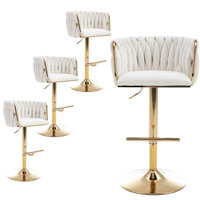 Swivel Adjustable Height Bar Stool Modern Velvet Barstool With Barrel Back Kitchen Island Counter Bar Chair With Golden Base Set Of 4 by Everly Quinn