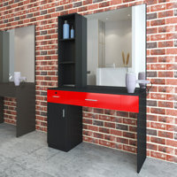Wall Mount Salon Station With Mirror, Makeup Vanity With Storage Shelf, Barber Beauty Spa Salon Equipment Set by Latitude Run
