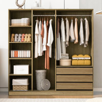 Wooden Storage Wardrobe for Dedroom with Shelves and 3 Drawers by Latitude Run