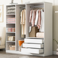 Wooden Storage Wardrobe for Dedroom with Shelves and 3 Drawers by Latitude Run