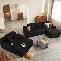 3-Piece No-Assembly Living Room Set, Corduroy Modern Sectional Sofa With Loveseat And Chaise Lounge